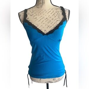 Blue and Black Lace Trim Women's cami, size medium
